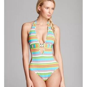 NWT Trina Turk Swimsuit Tennis Anyone Striped Cutout One Piece